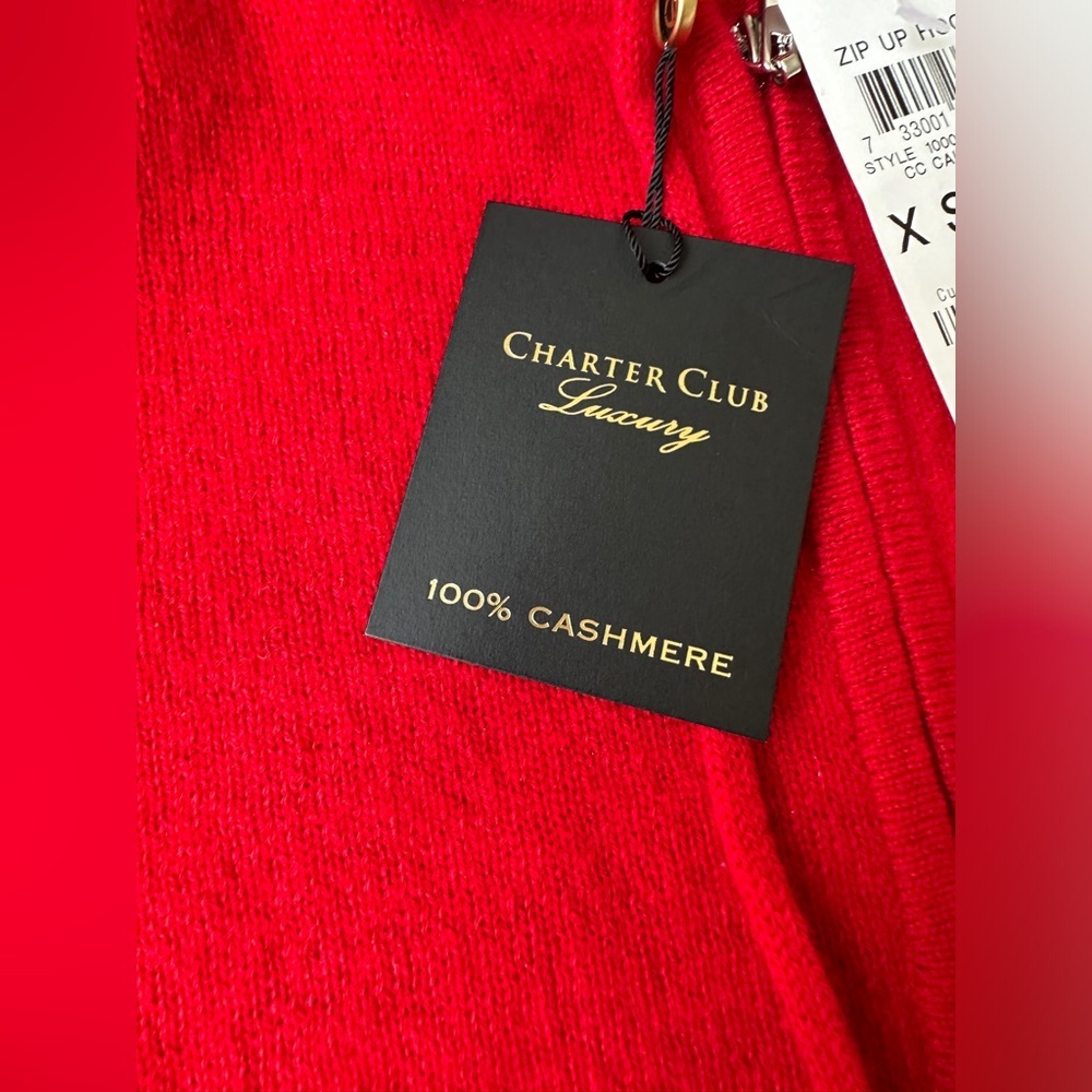 NWT Charter Club Luxury Red 100% Cashmere Full Zip Hoodie Sweater Women's XS - Picture 6 of 9